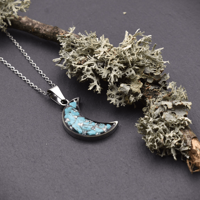 Moon pendant with turquoise