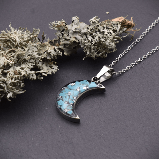 Moon pendant with turquoise